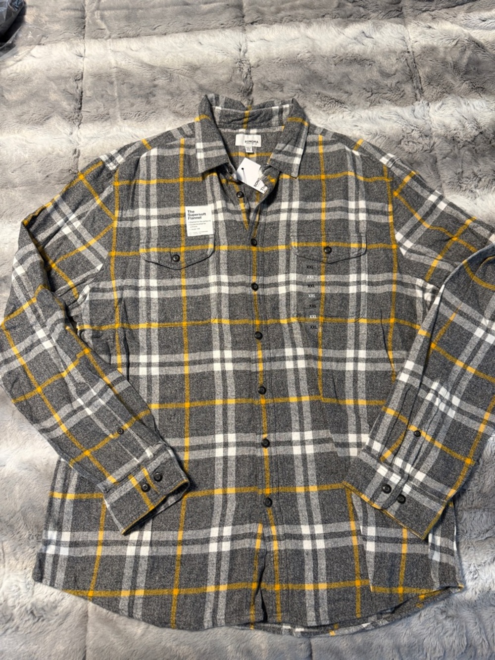 Sonoma Gray Plaid Button-Down Shirt with Yellow Accents